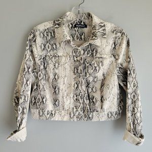 Blue Spice Cropped Snakeskin Denim Jacket Size L